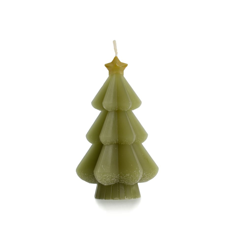 Rustik Lys Kerstboom Kaars Star – Mosgroen – 8,6 x 15 cm