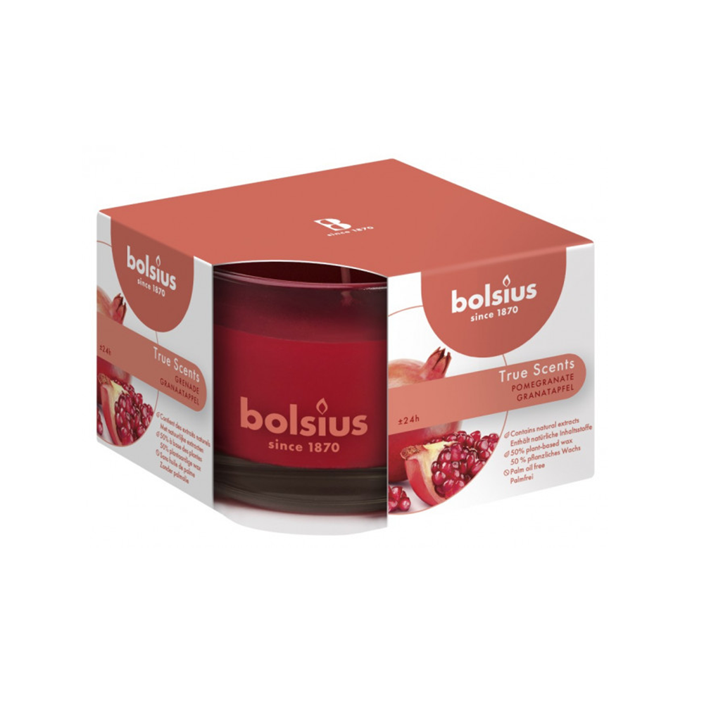 True scents geurkaars Pomegranate medium van Bolsius bij KaarsOnline